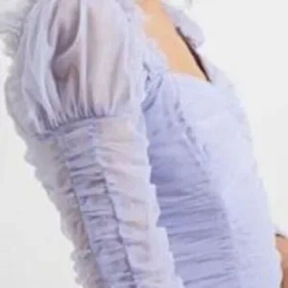 French Connection Lavender Top Edrea Tulle Top Size 12 Ruched Cropped - Picture 4 of 11